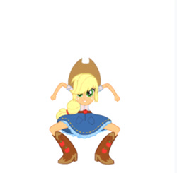 Size: 635x622 | Tagged: safe, applejack, human, equestria girls, g4, belt, boots, clothes, cowboy boots, cowboy hat, hat, high heel boots, shirt, shoes, simple background, skirt, solo, squatting, white background