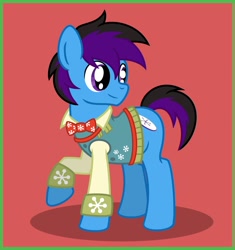 Size: 1872x1992 | Tagged: safe, artist:banquo0, oc, oc only, oc:banquo, earth pony, pony, bowtie, clothes, earth pony oc, looking back, smiling, solo, sweater
