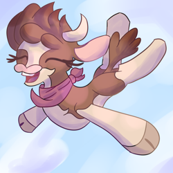 Size: 2000x2000 | Tagged: safe, artist:papacruda09, arizona (tfh), cow, them's fightin' herds, bandana, cloud, cloven hooves, community related, falling, female, happy, high res, open mouth, sky