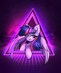 Size: 1500x1800 | Tagged: safe, artist:rejiser, twilight sparkle, alicorn, pony, black background, female, looking at you, mare, neon, retrowave, simple background, smiling, smiling at you, smug, solo, synthwave, triangle, twilight sparkle (alicorn)