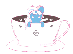 Size: 746x560 | Tagged: safe, artist:mmmpancakes, oc, oc only, oc:fleurbelle, alicorn, pony, alicorn oc, bow, cup, female, hair bow, horn, mare, saucer, simple background, smol, solo, teacup, transparent background, wings