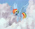 Size: 1250x1052 | Tagged: safe, artist:koviry, rainbow dash, pegasus, pony, g4, cloud, female, flying, looking down, mare, redraw, sky, solo