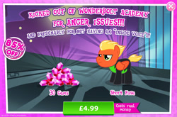 Size: 1961x1298 | Tagged: safe, gameloft, short fuse, pegasus, pony, g4, my little pony: magic princess, advertisement, clothes, costs real money, english, folded wings, gem, introduction card, male, mobile game, numbers, sale, solo, stallion, text, the washouts, uniform, washouts uniform, wings