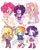 Size: 1535x1933 | Tagged: safe, artist:sharpycharot, applejack, fluttershy, lightning bolt, pinkie pie, rainbow dash, rarity, twilight sparkle, white lightning, alicorn, earth pony, pegasus, unicorn, anthro, plantigrade anthro, g4, apple, applejack's hat, armband, bag, blush lines, blush sticker, blushing, book, boots, button-up shirt, chibi, closed mouth, clothes, cloud, colored eartips, colored eyelashes, cowboy hat, cute, dashabetes, denim, diapinkes, ear piercing, earring, ears back, eyebrows, eyeshadow, female, floating, food, football, freckles, frown, grin, group, hairclip, hat, heart, hoodie, jackabetes, jacket, jeans, jewelry, leg warmers, lidded eyes, long hair, long skirt, looking at someone, looking at you, makeup, mane six, mare, mismatched eyebrows, motion lines, one eye closed, open mouth, pants, piercing, pleated skirt, purse, raised eyebrow, raribetes, roller skates, scarf, sextet, shirt, shoes, shopping bag, shorts, shyabetes, simple background, skates, skirt, smiling, sneakers, socks, sparkles, sports, spread wings, sprinkles, sprinkles in hair, standing, striped leg warmers, sweat, sweatdrop, sweatdrops, sweater, t-shirt, twiabetes, twilight sparkle (alicorn), white background, wings, wink