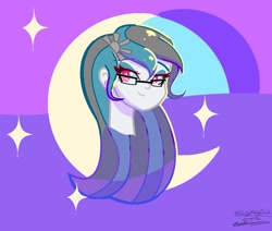 Size: 1193x1011 | Tagged: safe, artist:staceyld636, oc, oc:silver dawn, human, equestria girls, g4, bust, female, glasses, portrait, shine, shiny, simple background, smiling, solo, sparkles