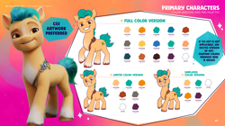 Size: 3536x1980 | Tagged: safe, hitch trailblazer, earth pony, pony, g5, my little pony 2022 | core brand asset toolkit, official, behind the scenes, color palette, male, reference sheet, solo, stallion, style comparison