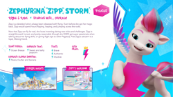 Size: 3520x1980 | Tagged: safe, zipp storm, pegasus, pony, g5, my little pony 2022 | core brand asset toolkit, official, bedroom, behind the scenes, bio, colored wings, concave belly, cutie mark, female, high res, looking at you, mare, multicolored wings, reference sheet, solo, spread wings, text, wings, zephyr heights, zipp storm's cutie mark