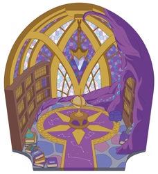 Size: 1224x1345 | Tagged: safe, g5, my little pony 2022 | core brand asset toolkit, official, behind the scenes, book, bookshelf, constellation, crystal, globe, indoors, no pony, opaline's dark castle, ottoman (furniture), stained glass, together tree, tree