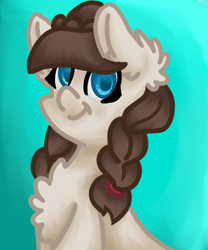 Size: 1023x1231 | Tagged: safe, artist:florentine, oc, oc only, oc:connie bloom, earth pony, pony, bust, earth pony oc, euro bronycon, female, gradient background, looking at you, mascot, solo