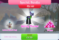 Size: 1271x858 | Tagged: safe, gameloft, rolling thunder, pegasus, pony, g4, my little pony: magic princess, bundle, clothes, costs real money, english, female, folded wings, gem, mare, mobile game, numbers, sale, scar, solo, staff, text, the washouts, uniform, washouts uniform, wings