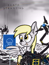 Size: 6201x8268 | Tagged: safe, artist:china consists of them!, derpy hooves, pegasus, pony, g4, crossover, death stranding, ruins, solo