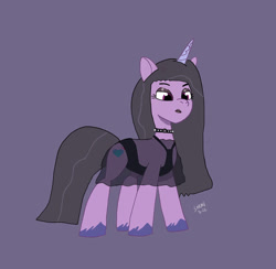 Size: 904x884 | Tagged: safe, artist:sarahthefox97, izzy moonbow, pony, unicorn, g5, clothes, eyeshadow, female, goth, goth izzy, makeup, mare, see-through, signature, solo