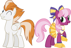 Size: 5010x3360 | Tagged: safe, artist:chainchomp2 edits, artist:doctor-g, edit, vector edit, cheerilee, fire streak, earth pony, pegasus, pony, g4, the cart before the ponies, absurd resolution, cheerileeder, cheerleader, cheerstreak, clothes, crack shipping, female, male, mare, one eye closed, open mouth, pom pom, shipping, simple background, skirt, stallion, straight, transparent background, vector, wink, wonderbolts