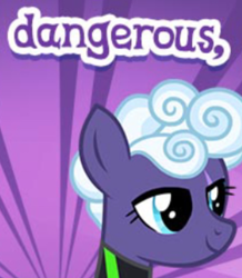 Size: 417x478 | Tagged: safe, gameloft, rolling thunder, pegasus, pony, g4, my little pony: magic princess, clothes, cropped, dangerous, english, female, mare, meme, mobile game, scar, solo, text, uniform, washouts uniform, wow! glimmer