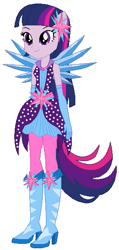 Size: 267x562 | Tagged: safe, artist:selenaede, artist:user15432, twilight sparkle, alicorn, human, equestria girls, g4, my little pony equestria girls: legend of everfree, base used, blue wings, boots, clothes, clothes swap, crystal, crystal guardian, crystal wings, female, gloves, high heel boots, high heels, magical geodes, ponied up, shoes, simple background, smiling, solo, super ponied up, twilight sparkle (alicorn), white background, wings