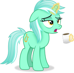 Size: 4016x3953 | Tagged: safe, artist:anime-equestria, lyra heartstrings, pony, unicorn, g4, alternate hairstyle, coffee, cup, female, levitation, lidded eyes, magic, mare, simple background, solo, telekinesis, tired, transparent background, vector