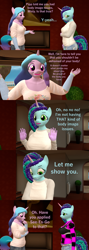 Size: 1920x5400 | Tagged: safe, artist:papadragon69, izzy moonbow, misty brightdawn, unicorn, anthro, g4, g5, 3d, bait and switch, bra, breasts, busty misty brightdawn, clothes, comic, g5 to g4, generation leap, missing texture, source filmmaker, underwear, undressing