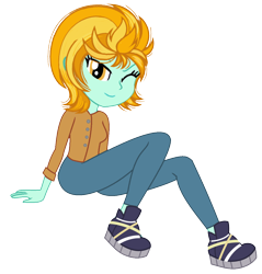 Size: 722x756 | Tagged: safe, artist:dazzlingsedits, lightning dust, human, equestria girls, g4, looking at you, one eye closed, simple background, sitting, solo, transparent background, wink, winking at you