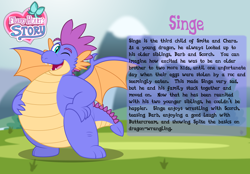Size: 3014x2102 | Tagged: safe, artist:aleximusprime, oc, oc:singe the dragon, dragon, flurry heart's story, belly, big belly, bio, chubby, dragon oc, fat, high res, non-pony oc, one eye closed, spike's brother, spike's family, story included, wink