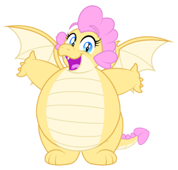 Size: 3423x3259 | Tagged: safe, artist:aleximusprime, oc, oc only, oc:buttercream the dragon, dragon, flurry heart's story, chubby, cute, dragon oc, dragoness, fat, female, happy, high res, hug request, non-pony oc, simple background, solo, spread wings, transparent background, wings