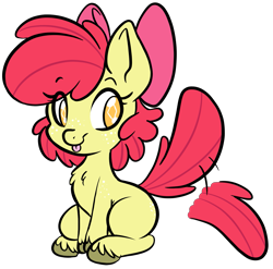 Size: 1557x1537 | Tagged: safe, artist:steelsoul, apple bloom, earth pony, pony, g4, apple bloom's bow, bow, chest fluff, female, filly, foal, hair bow, motion lines, simple background, sitting, solo, tail, tail wag, tongue out, transparent background, unshorn fetlocks