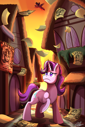 Size: 2000x3000 | Tagged: safe, artist:littletigressda, starlight glimmer, twilight sparkle, alicorn, pony, unicorn, g4, fanfic art, flying, high res, raised hoof, twilight sparkle (alicorn), wanted poster