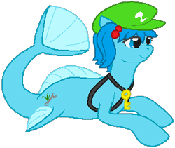 Size: 303x256 | Tagged: safe, artist:thecompleteanimorph, pony, female, kawashiro nitori, mare, ponified, seaponified, simple background, solo, species swap, touhou, transparent background
