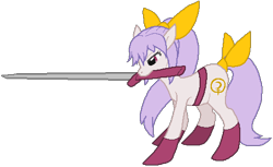 Size: 494x303 | Tagged: safe, artist:thecompleteanimorph, pony, female, mare, ponified, simple background, solo, sword, touhou, transparent background, watatsuki no yorihime, weapon