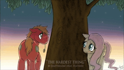 Size: 1920x1080 | Tagged: safe, artist:feather-ponyart, artist:joaftheloaf, big macintosh, fluttershy, earth pony, pegasus, pony, g4, 2013, absurd file size, album cover, artifact, blushing, brony music, butt, downloadable, duet, duo, female, floppy ears, link in description, lyrics in the description, male, mare, music, nostalgia, plot, ship:fluttermac, shipping, sound, sound only, stallion, straight, straw in mouth, sunset, tree, webm, youtube, youtube link, youtube video