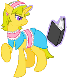 Size: 256x298 | Tagged: safe, artist:thecompleteanimorph, pony, unicorn, alice margatroid, book, female, headband, mare, ponified, simple background, solo, touhou, transparent background