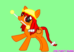 Size: 570x402 | Tagged: safe, artist:hickerbop, pony, base used, female, green background, mare, orange (touhou), ponified, simple background, solo, touhou