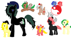 Size: 1426x804 | Tagged: safe, artist:雷狼, pony, female, flandre scarlet, inubashiri momiji, kazami yuuka, kirisame marisa, mare, ponified, simple background, touhou, white background, wriggle nightbug