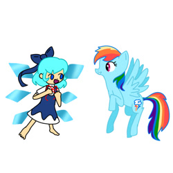 Size: 540x540 | Tagged: safe, artist:kittycat, rainbow dash, human, pegasus, g4, cirno, crossover, female, mare, simple background, touhou, white background