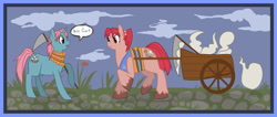 Size: 1371x583 | Tagged: safe, artist:static-mcawesome, pony, cart, duality, female, mare, onozuka komachi, ponified, self paradox, self ponidox, touhou