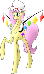 Size: 1024x1710 | Tagged: safe, artist:breeoche, fluttershy, bat pony, g4, bat ponified, clothes, cosplay, costume, female, flandershy, flandre scarlet, flutterbat, hat, long legs, mare, race swap, simple background, slender, solo, sternocleidomastoid, tall, thin, touhou, transparent background