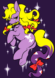 Size: 516x726 | Tagged: safe, artist:鷹呑, earth pony, pony, butt, female, mare, plot, ponified, purple background, simple background, solo, touhou, yakumo yukari