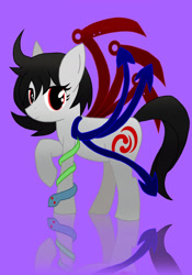 Size: 900x1286 | Tagged: safe, artist:katsumimi, earth pony, pony, female, looking at you, mare, nue houjuu, ponified, purple background, reflection, simple background, smiling, smiling at you, solo, touhou