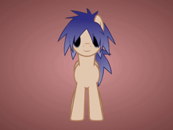 Size: 600x450 | Tagged: safe, artist:zeffdakilla, derpibooru exclusive, earth pony, pony, 2-d, animated, black sclera, blue mane, butt, gif, gorillaz, gradient background, plot, ponified, puppet, puppet rig, rig, rotating, simple background, smiling, solo