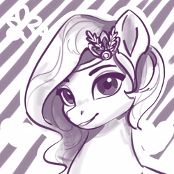 Size: 2048x2048 | Tagged: safe, artist:rily, pipp petals, pegasus, pony, g5, adorapipp, bust, crown, cute, female, heart, high res, jewelry, looking at you, mare, monochrome, regalia, simple background, smiling, smiling at you, solo