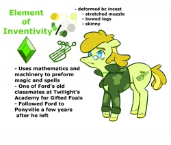 Size: 1961x1667 | Tagged: safe, artist:magoconut, earth pony, pony, alternate elements of harmony, alternate universe, clothes, crossover, deformed, element of inventivity, fiddleford mcgucket, gravity falls, male, ponified, product of incest, simple background, solo, stallion, vulgar cutie mark, white background