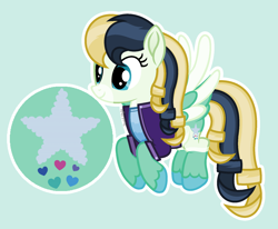 Size: 1890x1559 | Tagged: safe, artist:pastelnightyt, oc, oc only, oc:dream song, pegasus, pony, clothes, female, green background, magical lesbian spawn, mare, offspring, parent:coloratura, parent:songbird serenade, shirt, simple background, solo