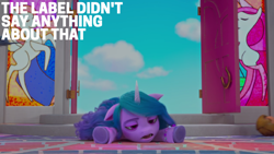 Size: 1280x720 | Tagged: safe, edit, edited screencap, editor:quoterific, screencap, izzy moonbow, pony, unicorn, g5, my little pony: make your mark, my little pony: make your mark chapter 2, the cutie mark mix-up, spoiler:my little pony: make your mark, spoiler:my little pony: make your mark chapter 2, spoiler:mymc02e05, female, floppy ears, hoof heart, mare, solo, underhoof, unshorn fetlocks