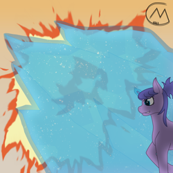 Size: 3200x3200 | Tagged: safe, artist:maître cervidé, oc, oc:grace curse, pony, unicorn, female, fire, high res, ice, magic, solo