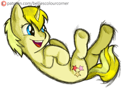 Size: 2920x2080 | Tagged: safe, artist:trr_bc, oc, oc only, pony, unicorn, blue eyes, high res, hooves, horn, male, simple background, smiling, solo, stars, transparent background, unicorn oc, yellow hair