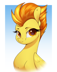 Size: 2220x2800 | Tagged: safe, artist:aquaticvibes, spitfire, pegasus, pony, g4, bust, chest fluff, cute, cutefire, female, folded wings, gradient background, high res, mare, solo, wings