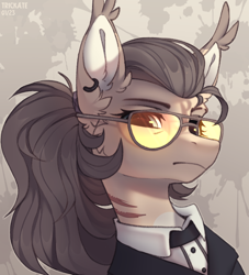 Size: 1054x1160 | Tagged: safe, artist:trickate, oc, oc only, oc:dima, pegasus, pony, bust, clothes, ear fluff, ear piercing, glasses, looking at you, pegasus oc, piercing, ponytail, solo