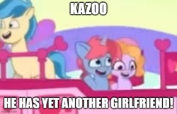 Size: 621x402 | Tagged: safe, edit, edited screencap, screencap, dazey puzzle, kazoo (g5), ollie north, pegasus, pony, unicorn, g5, my little pony: tell your tale, secret ad-mare-er, spoiler:g5, spoiler:my little pony: tell your tale, spoiler:tyts01e44, colt, cropped, dazeykazoo, female, filly, foal, male, ponies standing next to each other, unnamed character, unnamed pony