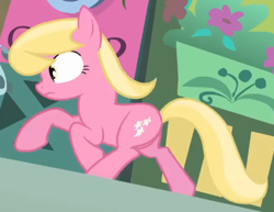 Size: 451x348 | Tagged: safe, screencap, lily, lily valley, earth pony, pony, bridle gossip, g4, season 1, background pony, cropped, female, flower shop, galloping, mare, panicking, running, solo, wrong eye shape