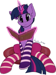Size: 2137x2861 | Tagged: safe, alternate version, artist:aquamuro, twilight sparkle, pony, unicorn, g4, :3, alternate versions at source, belly, big ears, book, carpet, clothes, cute, ear fluff, female, fluffy, glowing, glowing horn, high res, horn, magic, mare, owo, signature, simple background, sitting, sketch, slender, socks, solo, sparkly eyes, striped socks, telekinesis, thin, transparent background, twiabetes, unicorn twilight, wingding eyes