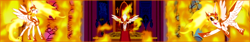 Size: 600x100 | Tagged: safe, artist:rainbow cloud, daybreaker, alicorn, pony, a royal problem, g4, banner, female, fire, hoof shoes, mane of fire, mare, peytral, self paradox, self ponidox, solo, stained glass, throne
